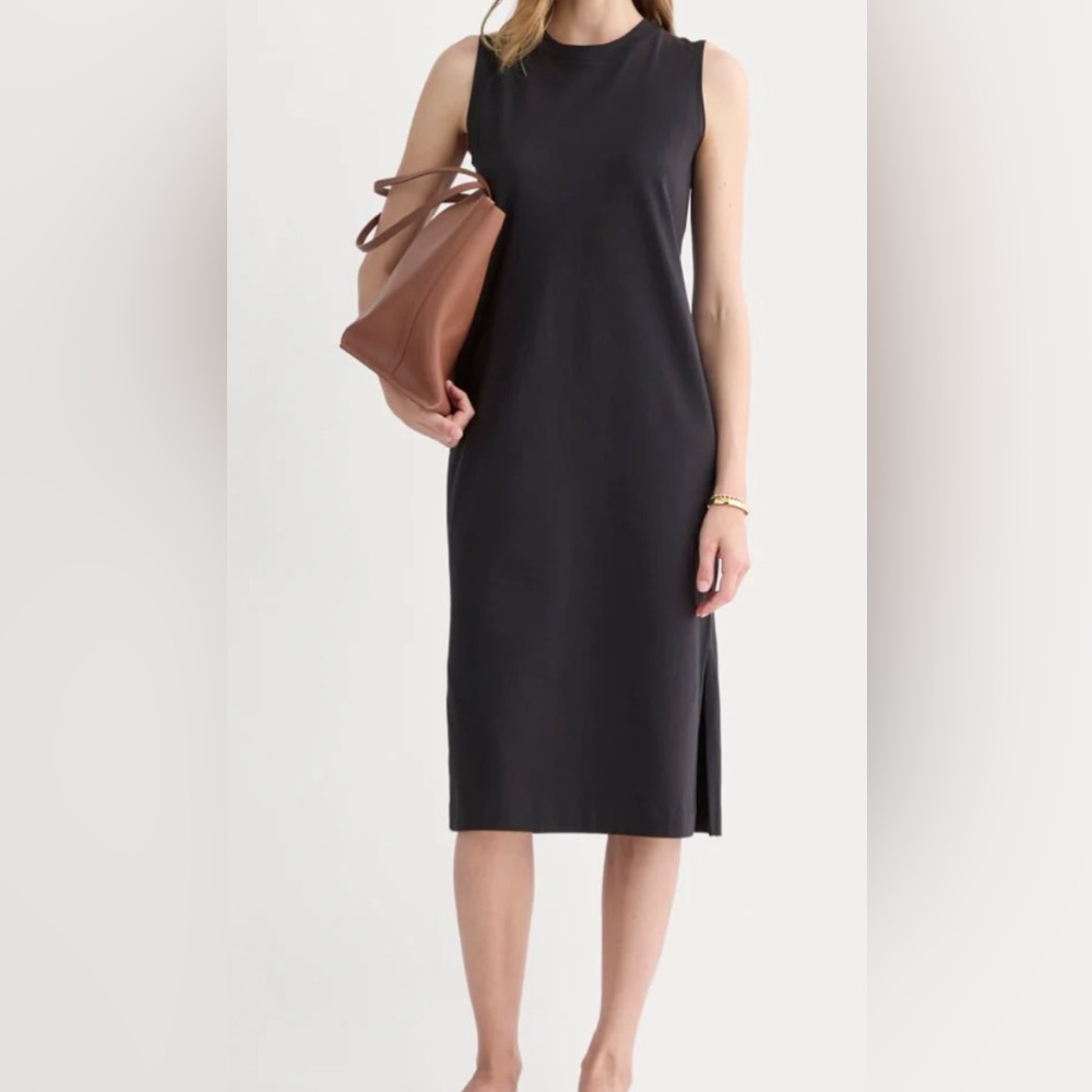 Everlane Dress The Weekend Black TShirt Midi Dress Sleeveless Side Slit Hem XL